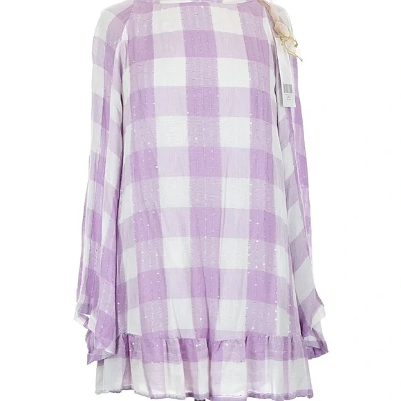 Sundress NWT Indiana Purple Checkered Open-Back tassel mini Dress size S - Picture 2 of 3